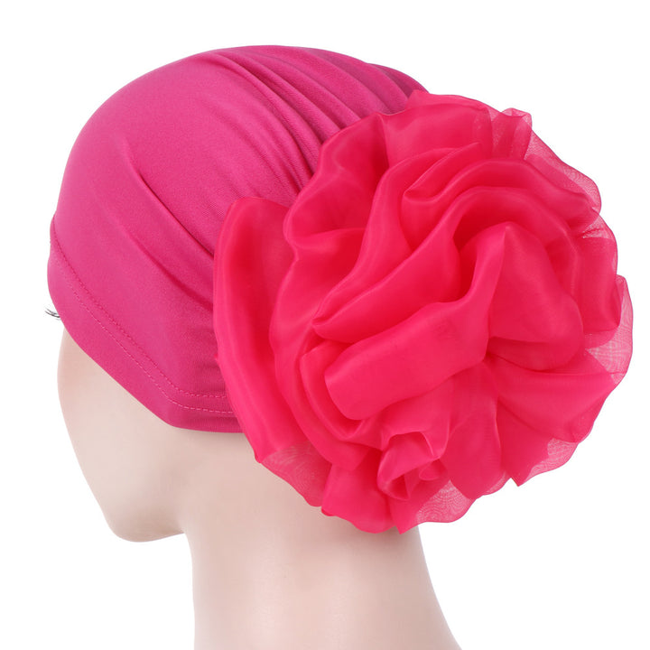 Monochrome large flower bandana hat