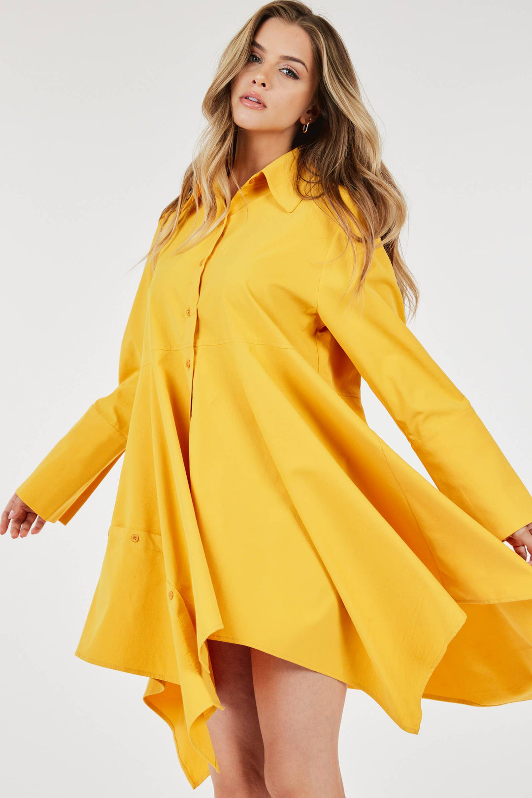 Handkerchief Hem Long-sleeve Collar Tunic