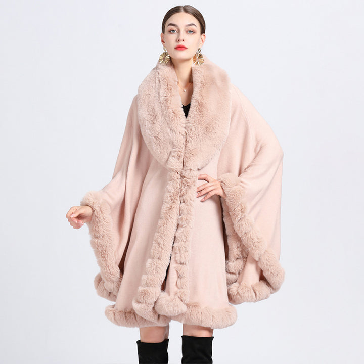 Fur Collar Shawl Cape Knitted Cardigan Baggy Coat