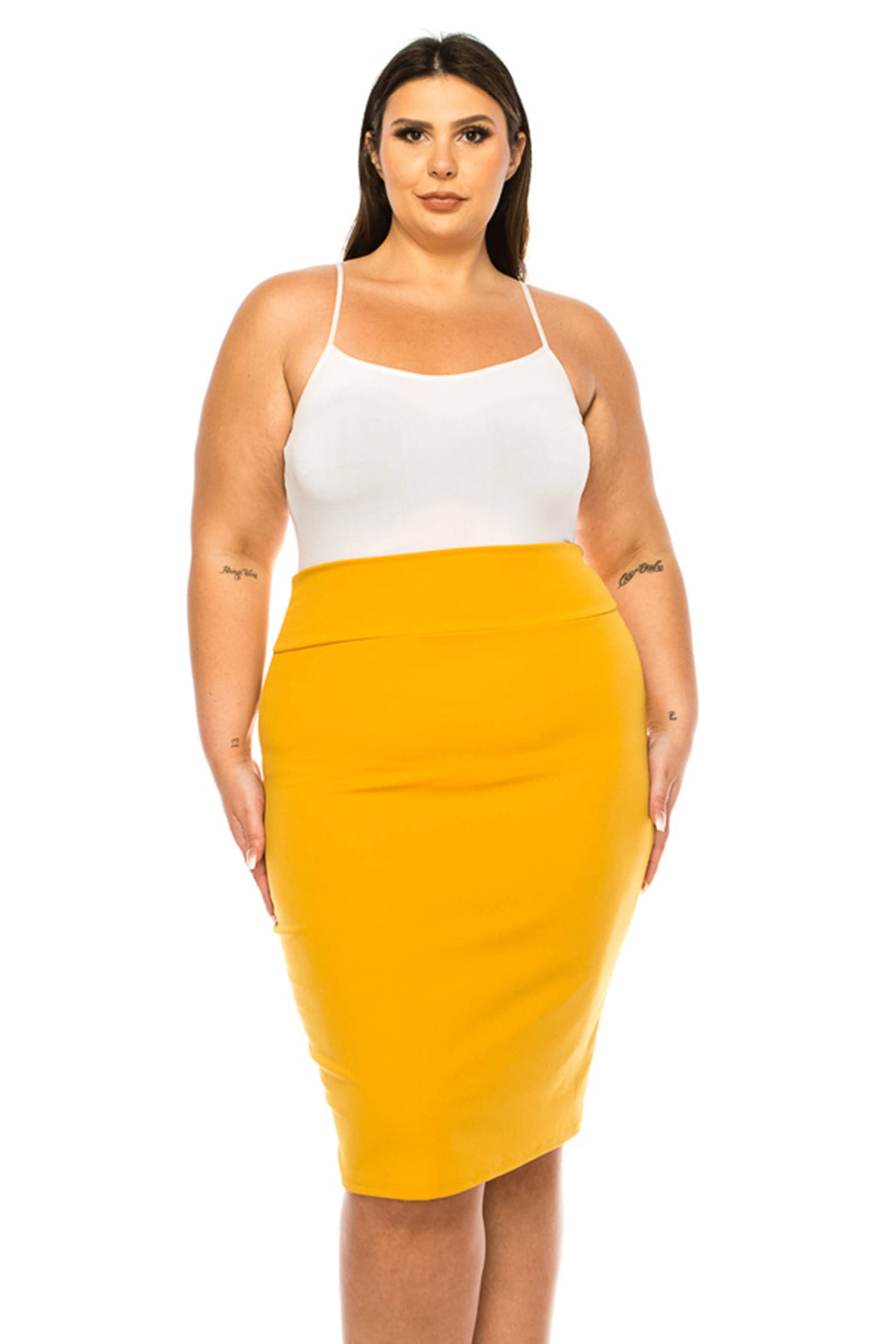 Women's Plus Size Solid Pencil Skirt with Banded Waist