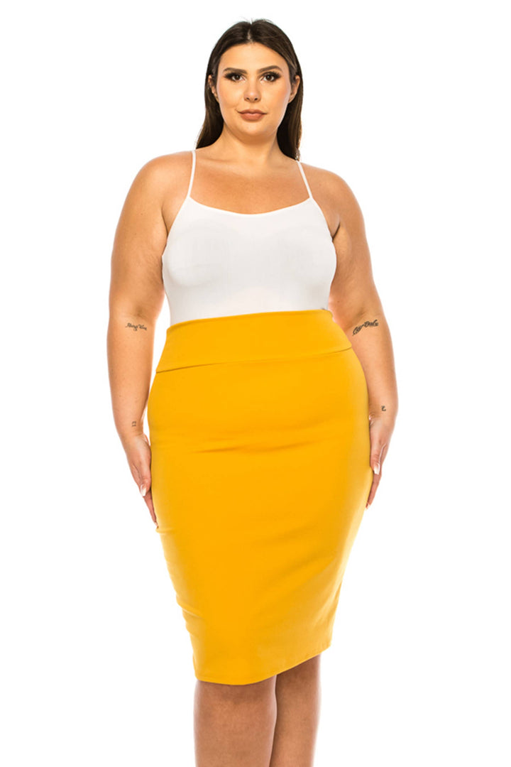 Women's Plus Size Solid Pencil Skirt with Banded Waist