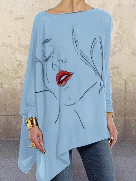 Face Print Loose Plus Size Long-sleeved T-shirt