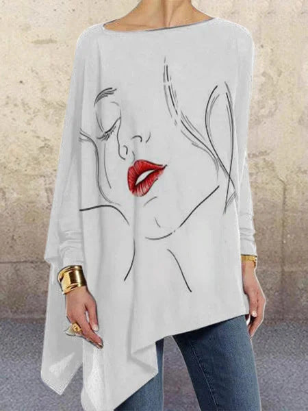 Face Print Loose Plus Size Long-sleeved T-shirt