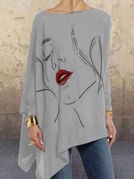 Face Print Loose Plus Size Long-sleeved T-shirt