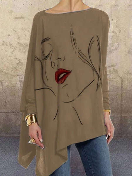 Face Print Loose Plus Size Long-sleeved T-shirt