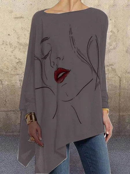 Face Print Loose Plus Size Long-sleeved T-shirt