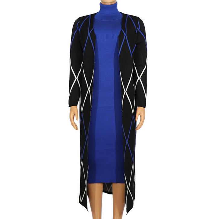 Knit Sweater Turtleneck Dress Long Coat Two-Piece Suit