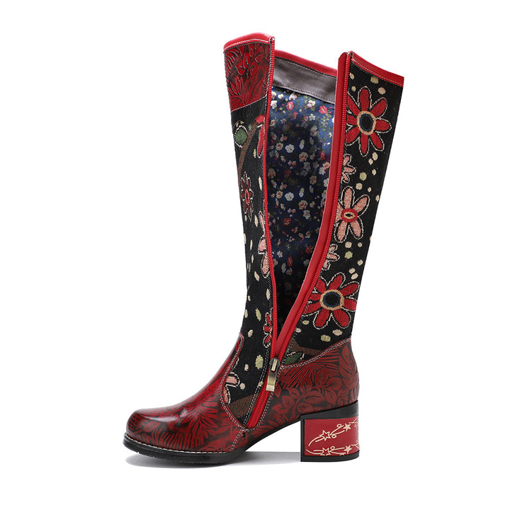 Floral Ethnic Knee High Boots