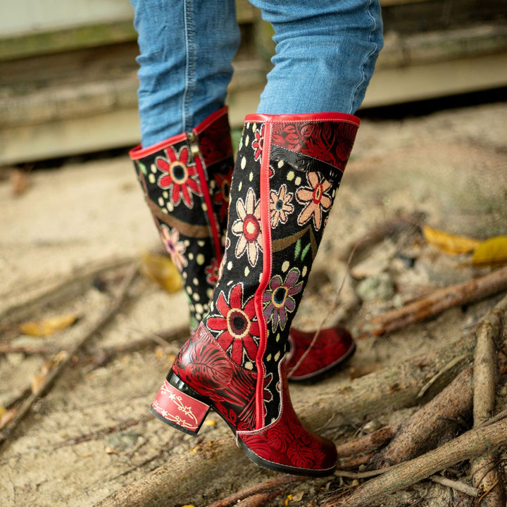 Floral Ethnic Knee High Boots