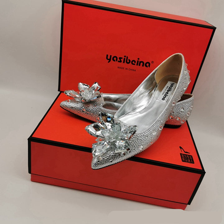 Rhinestone Flowers Flats Bridal Shoes