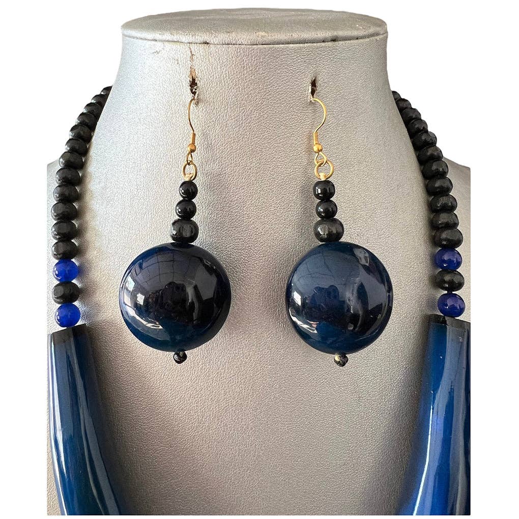 African Tribal Wooden Necklace and Earrings Set