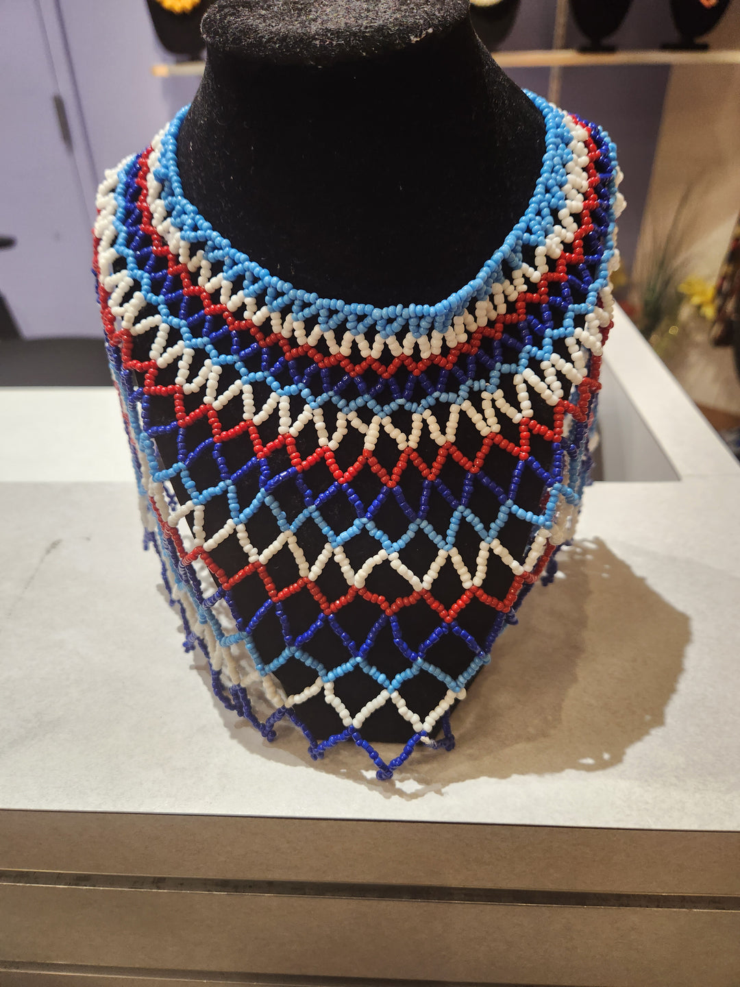 Beaded webbed bib necklace (small)