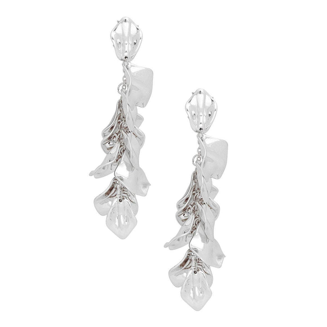 Dangle Polished Silver Petal Drop Tassel Earrings