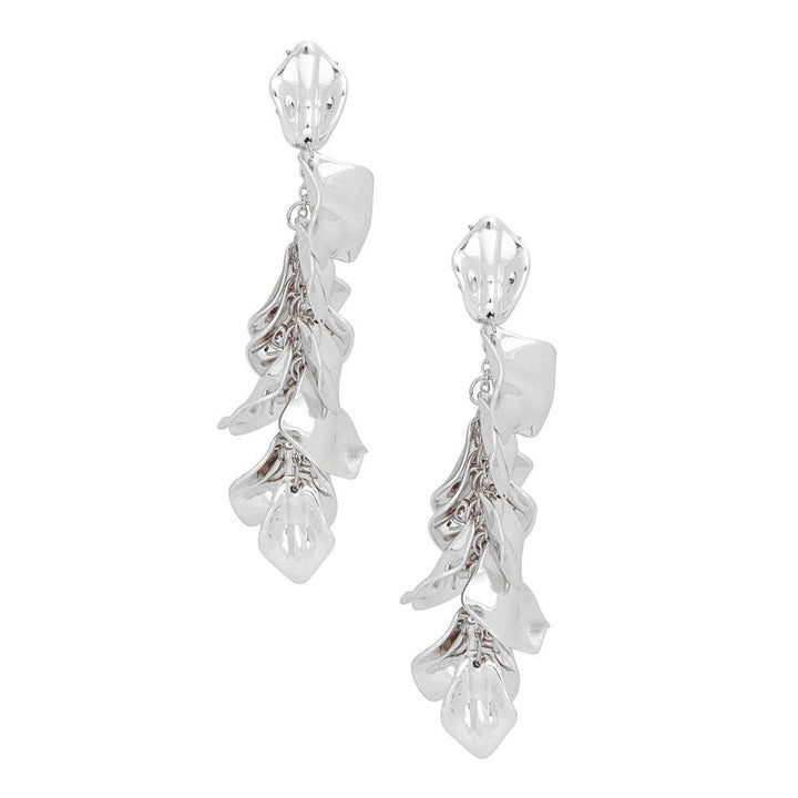 Dangle Polished Silver Petal Drop Tassel Earrings