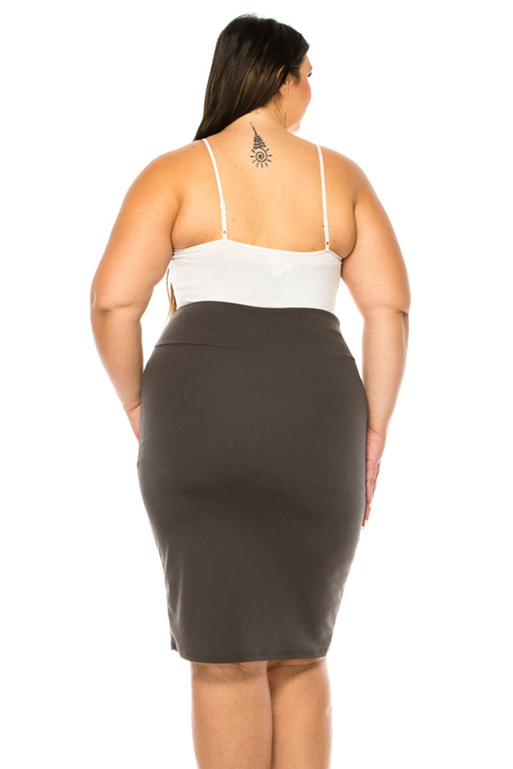 Women's Plus Size Solid Pencil Skirt with Banded Waist