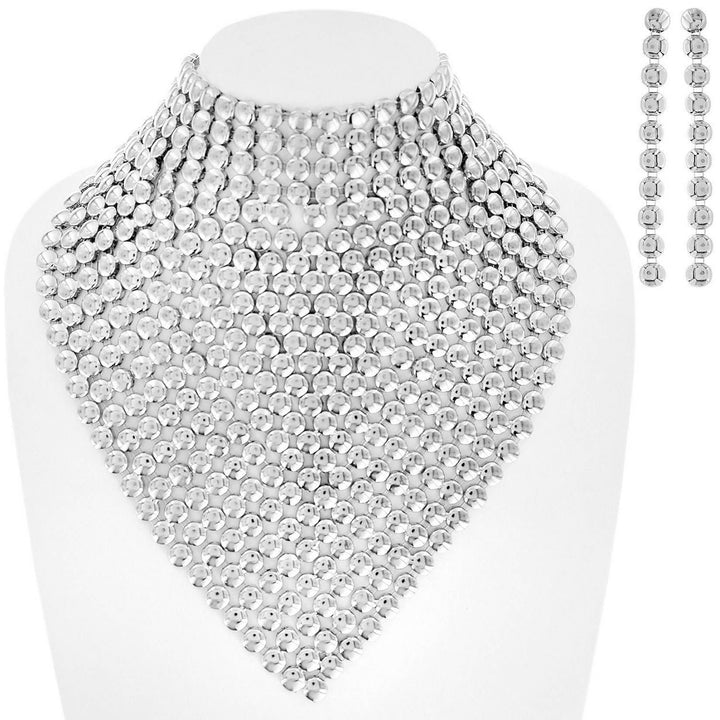 Large Rhinestone Embellished Bib Necklace & Earring Set