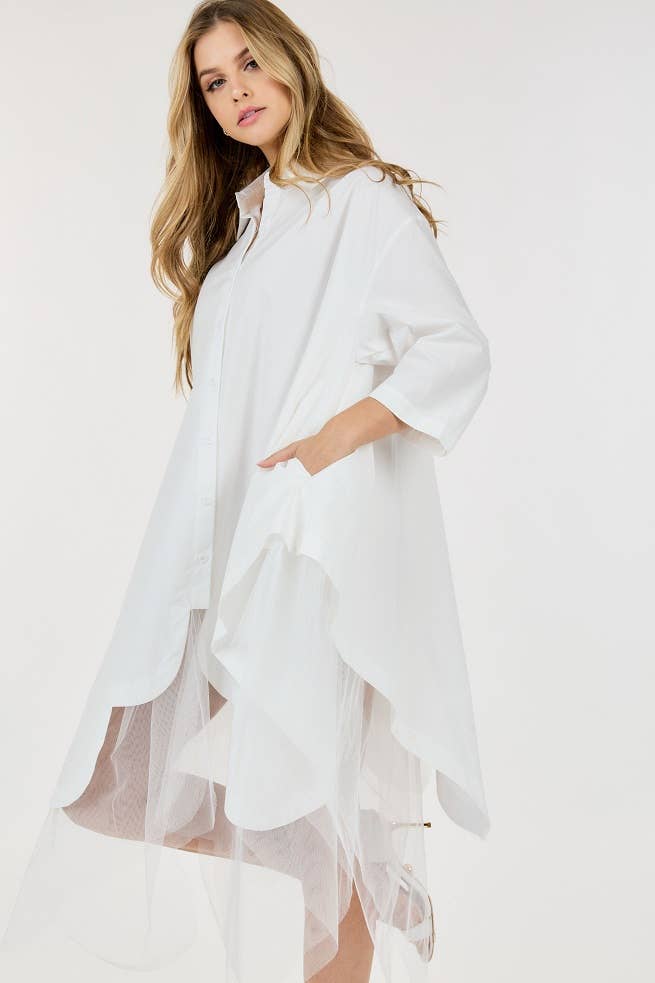 Petal Hem Tulle Shirt Dress