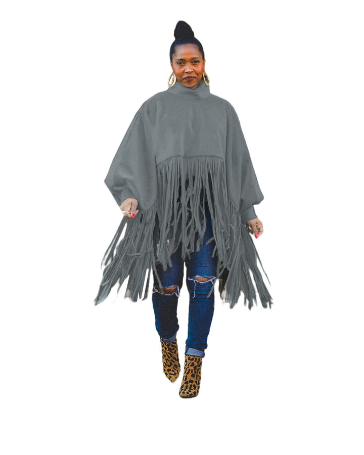 Long-sleeved Tasseled Poncho