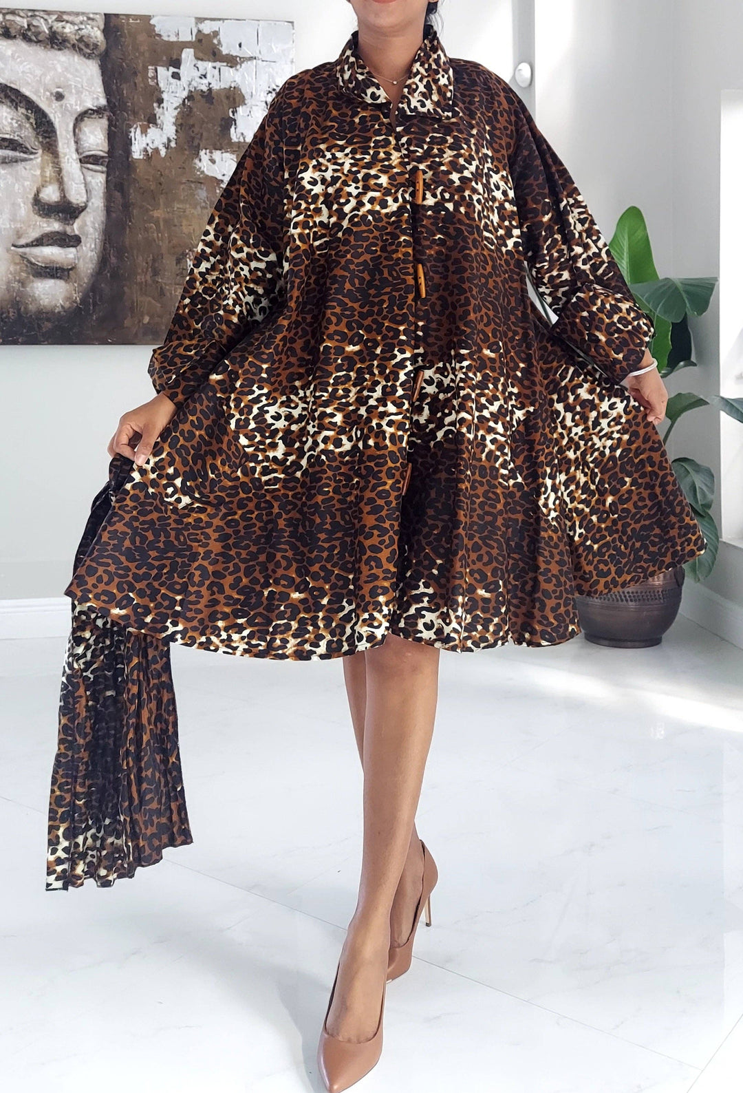 243- Short  Dress / Blouse -Brown Animal