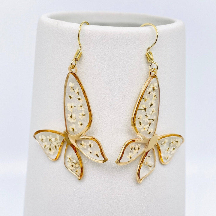 Queen Anne's Lace Butterfly Shape Dried Flower Earrings -PDF