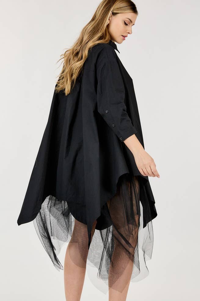 Petal Hem Tulle Shirt Dress