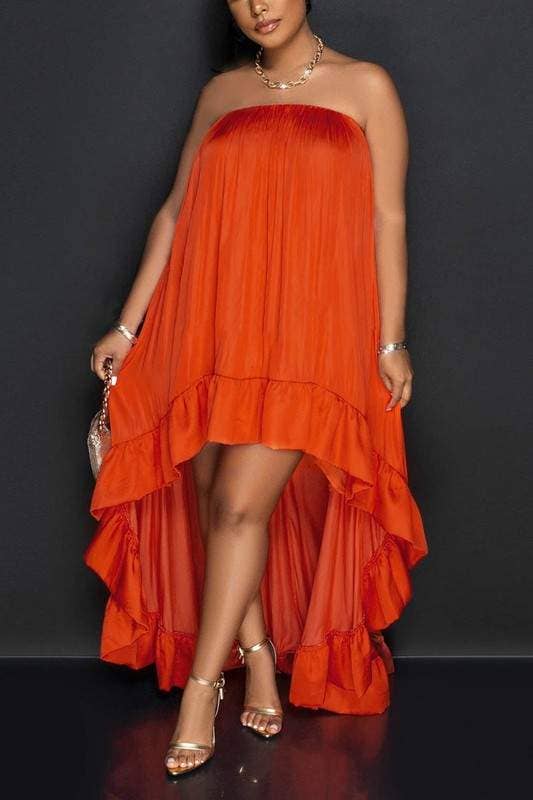 Satin ruffle long dress