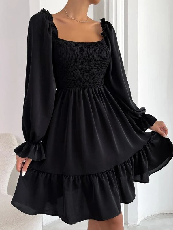 Long Sleeve Ruffled Swing Dress