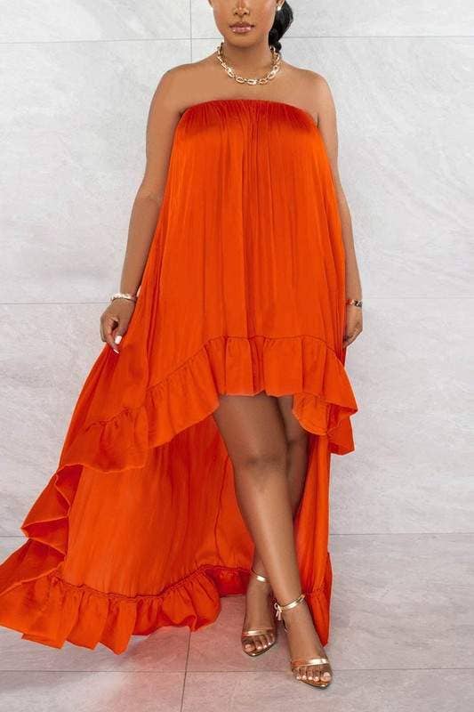 Satin ruffle long dress