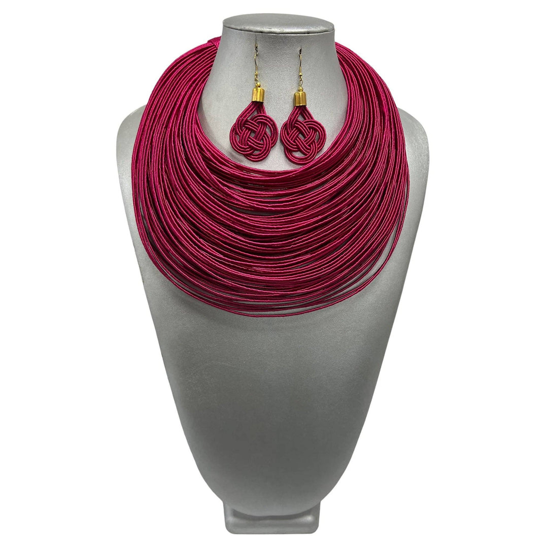 Women's Solid Multiple Layer Necklace and Earring Set