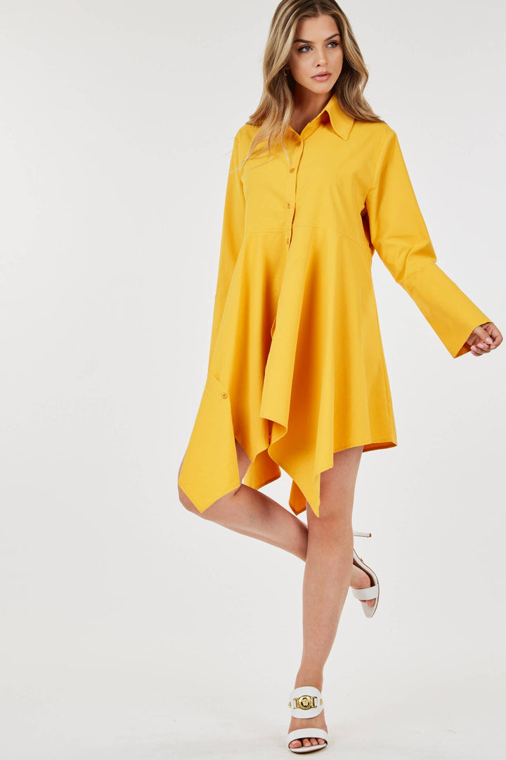 Handkerchief Hem Long-sleeve Collar Tunic