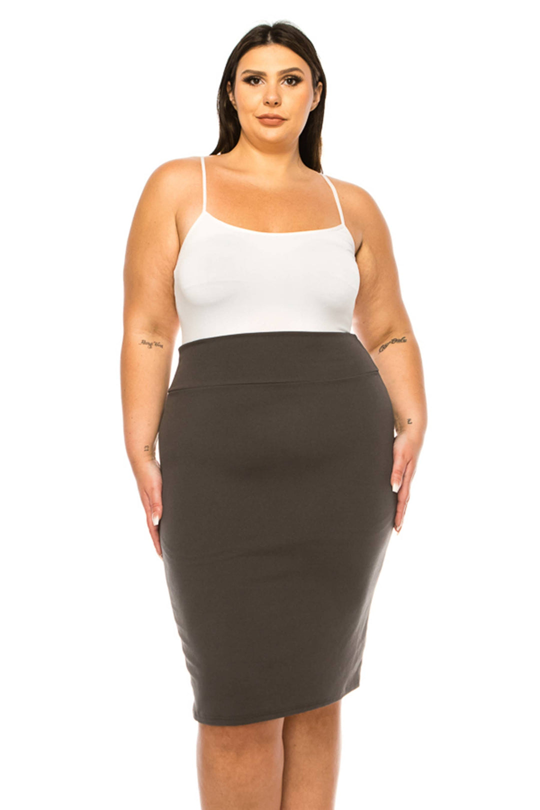 Women's Plus Size Solid Pencil Skirt with Banded Waist