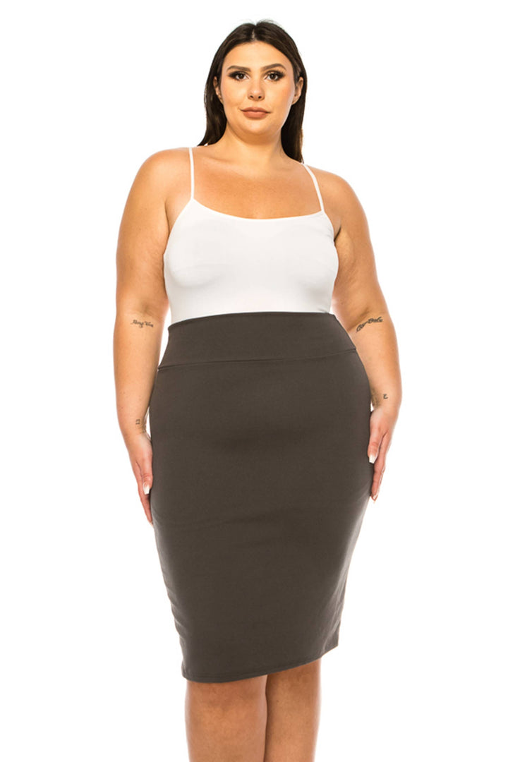 Women's Plus Size Solid Pencil Skirt with Banded Waist