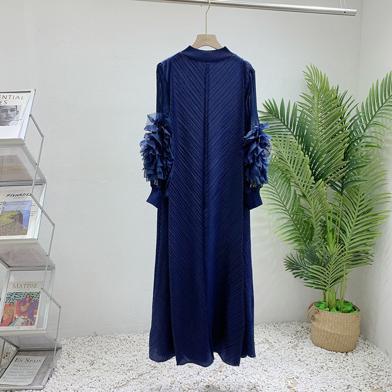 Flower Sleeve Pleated Maxi Dress