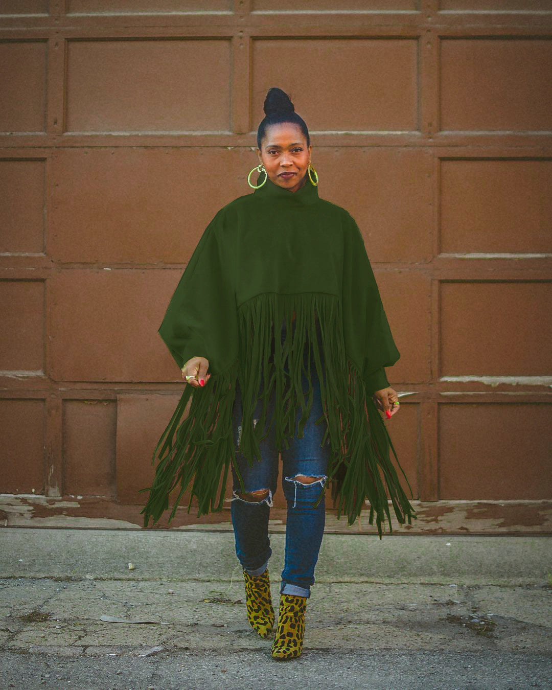 Long-sleeved Tasseled Poncho