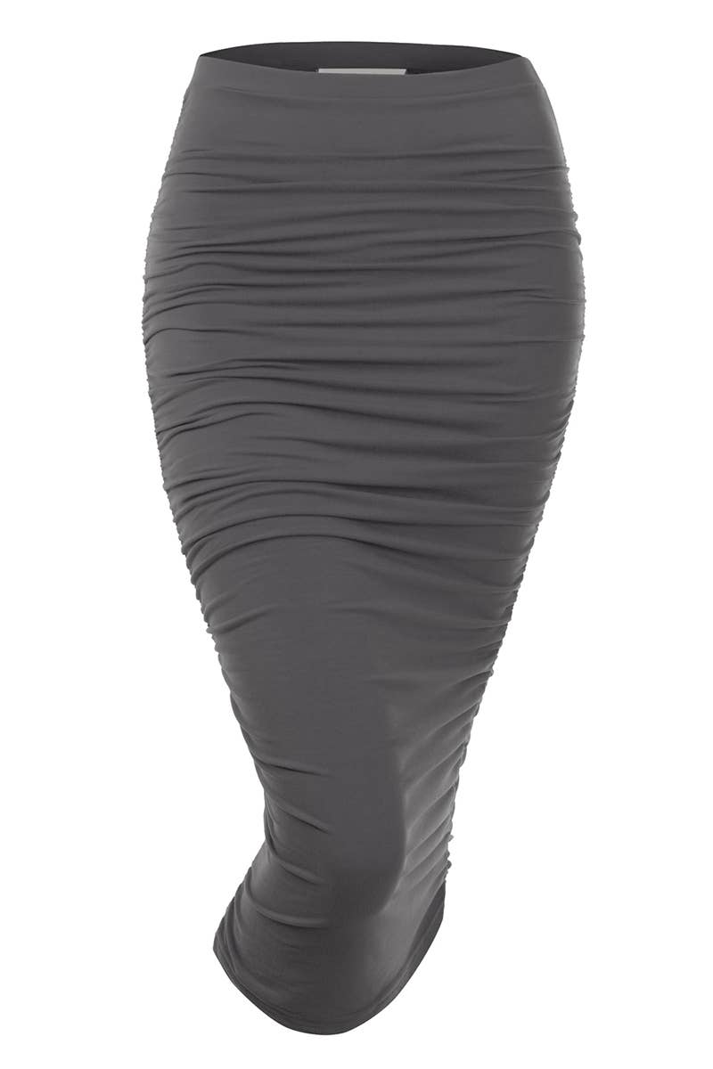 CWBMS070_Slim Fit Ruched Long Pencil Skirt