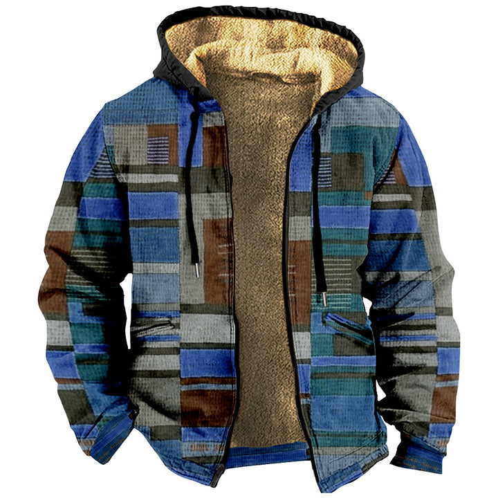 Multicolor Pattern Printed Sweater Brown Lining Cotton-padded Jacket