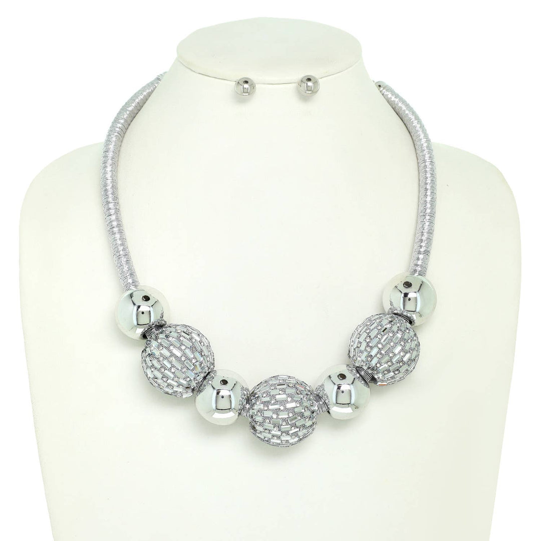 Rhinestone Disco Ball Beaded Tube Necklace Set