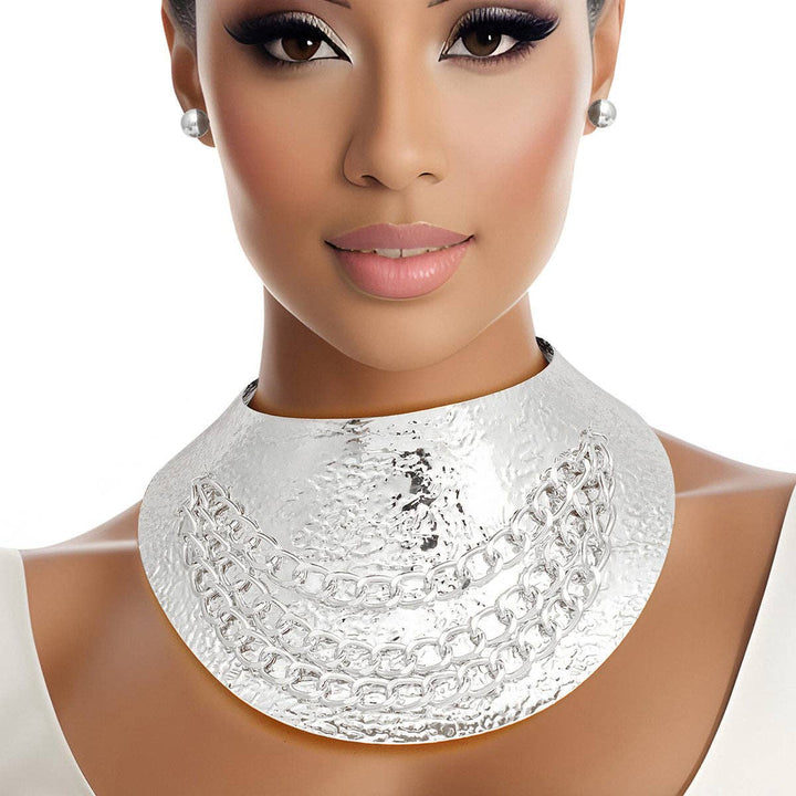 Armor Choker Collar Textured Rigid Silver Metal