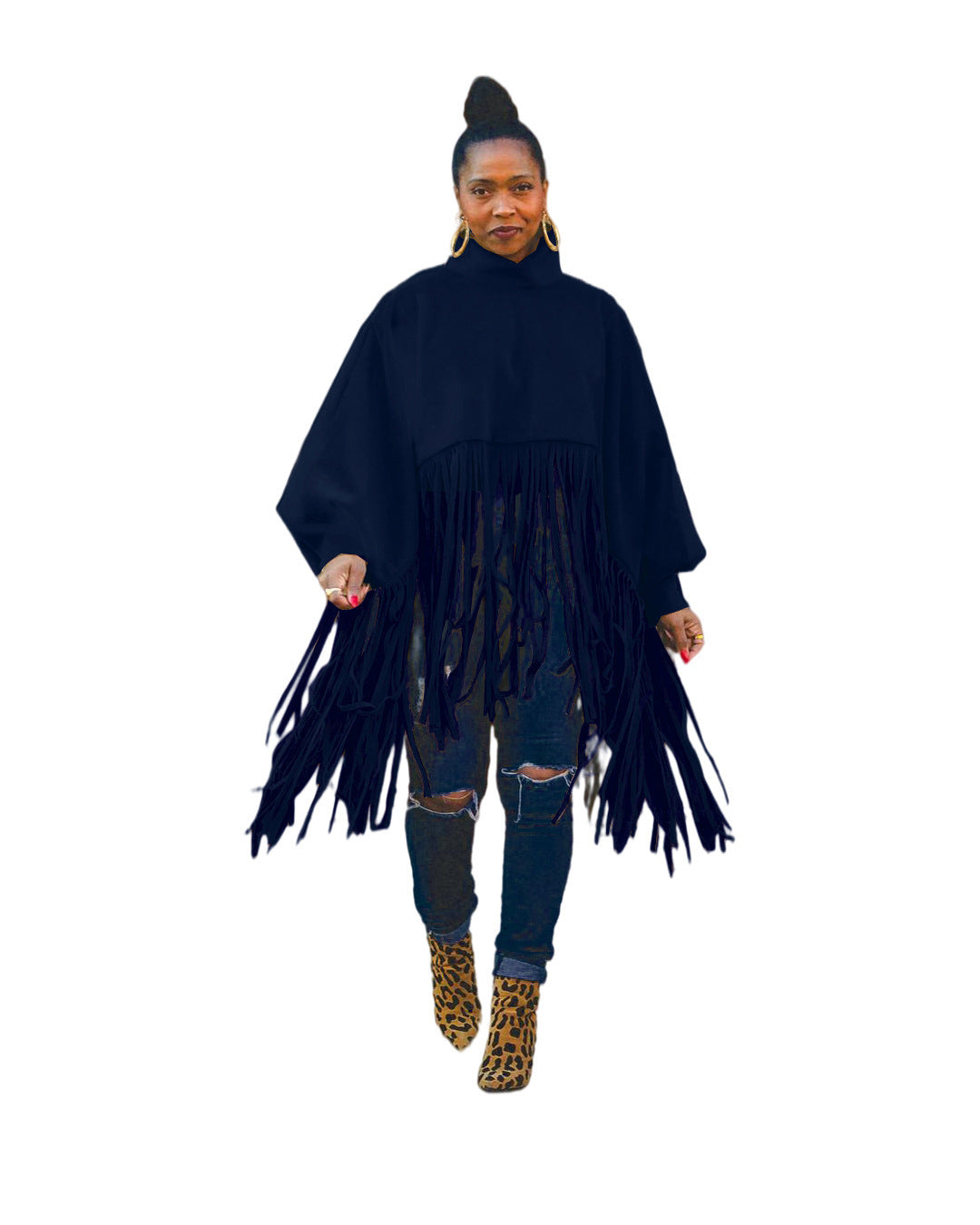 Long-sleeved Tasseled Poncho