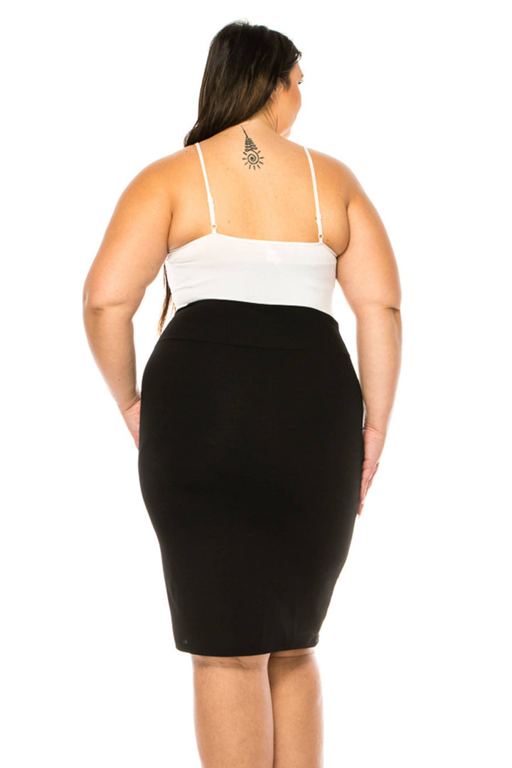 Women's Plus Size Solid Pencil Skirt with Banded Waist