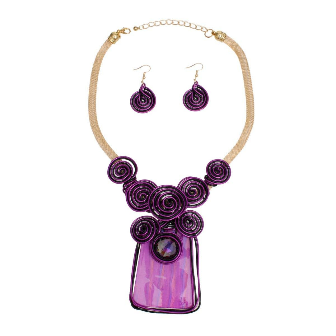 Necklace Vibrant Purple Striped Pendant Set Women