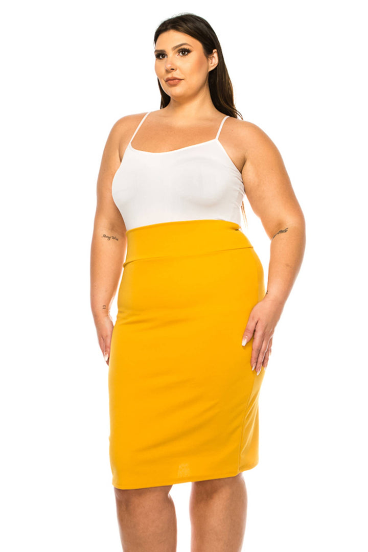 Women's Plus Size Solid Pencil Skirt with Banded Waist