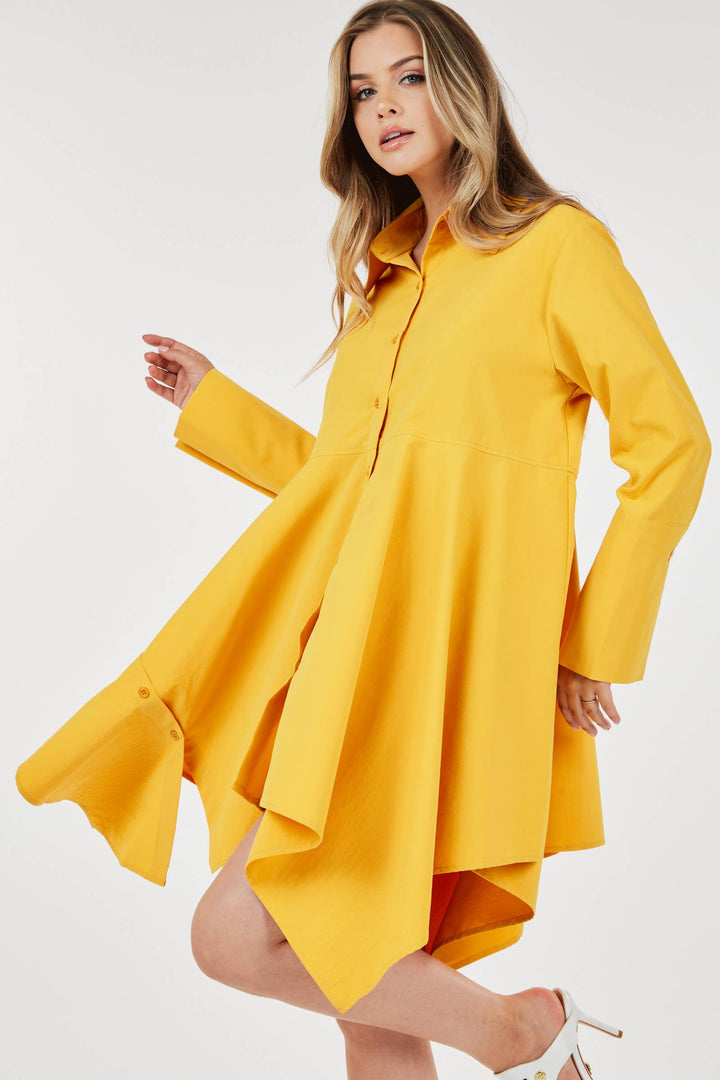 Handkerchief Hem Long-sleeve Collar Tunic