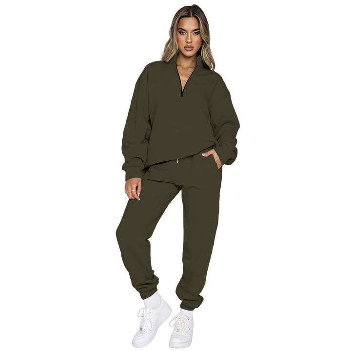 Women's Fashion Zipper Pullover Long Sleeve Sweater Two-piece Set