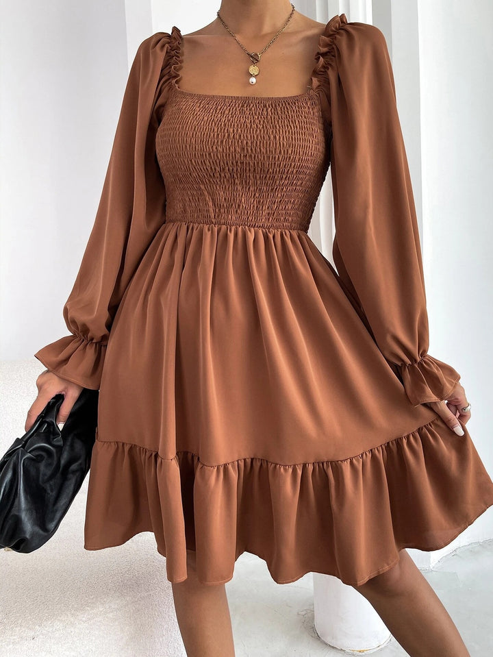 Long Sleeve Ruffled Swing Dress