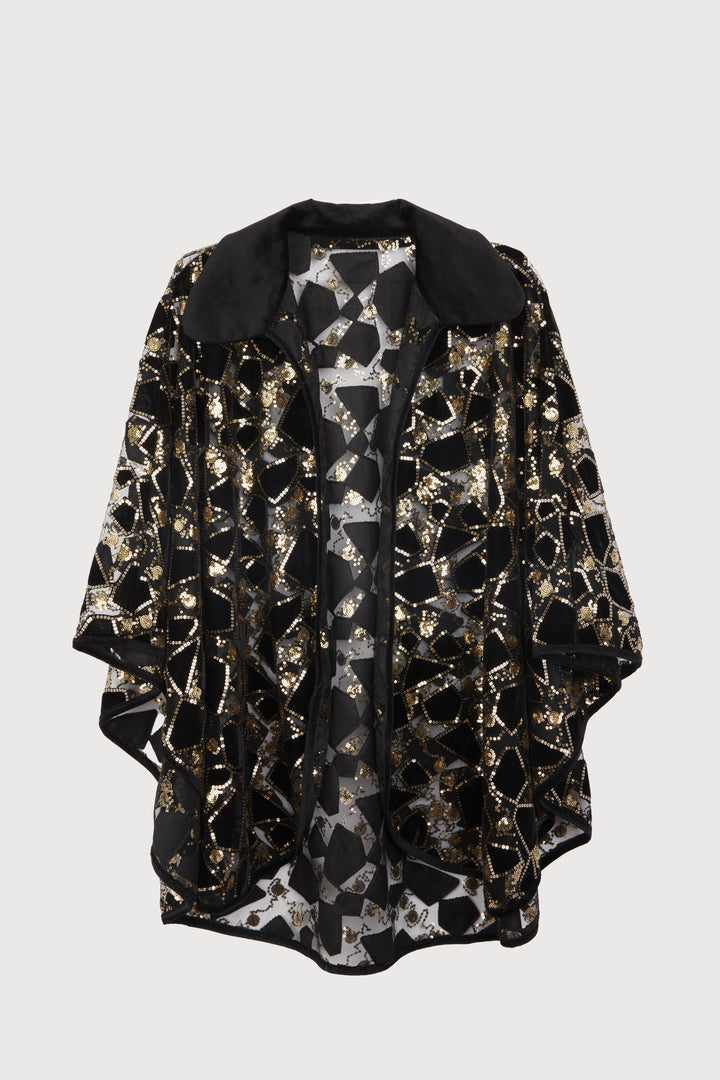 Velvet Sequin Collared Capelet