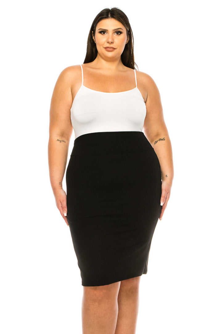 Women's Plus Size Solid Pencil Skirt with Banded Waist