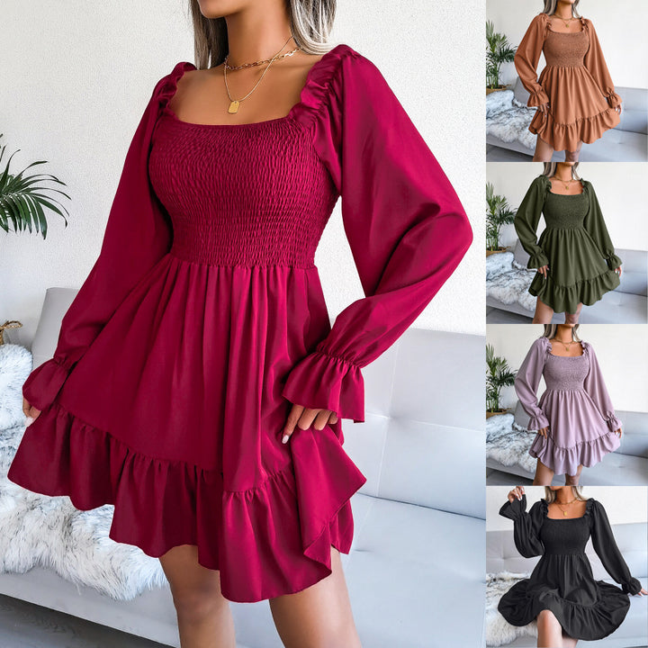 Long Sleeve Ruffled Swing Dress