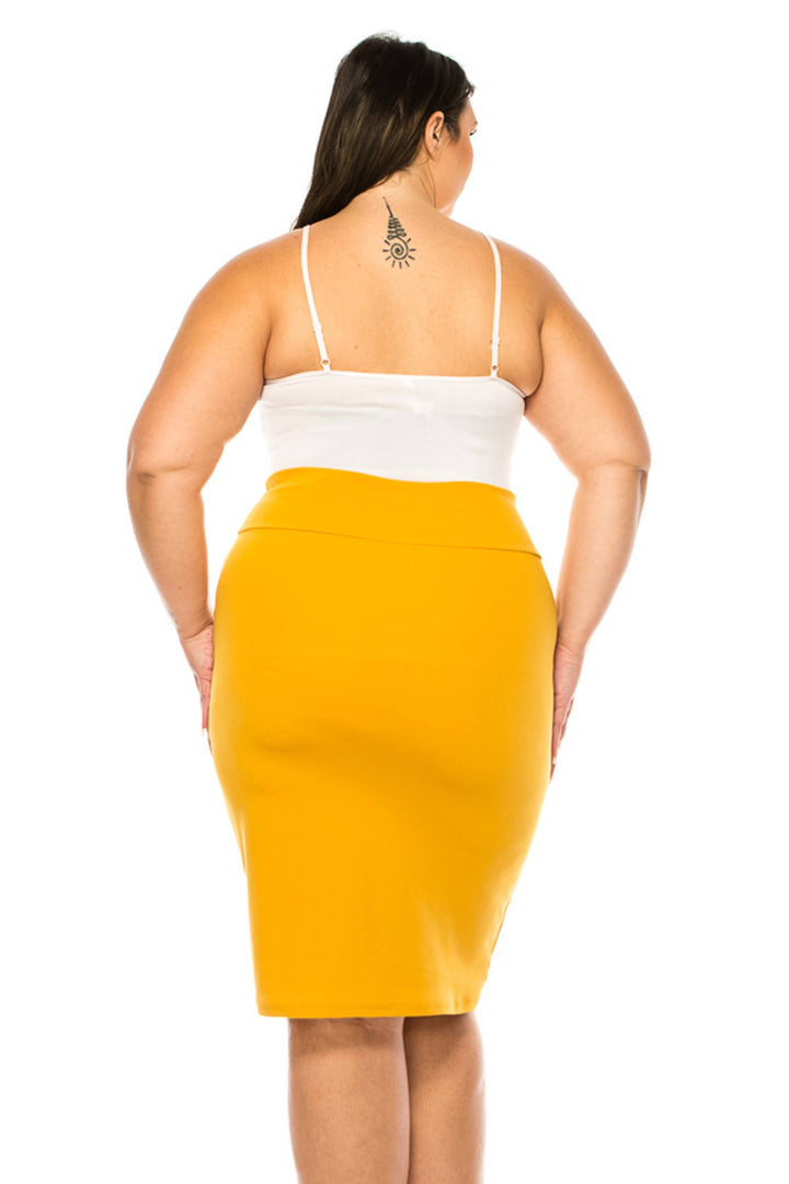 Women's Plus Size Solid Pencil Skirt with Banded Waist