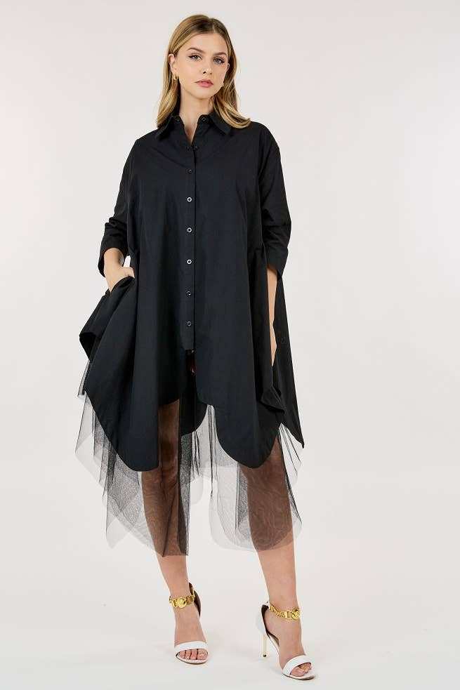 Petal Hem Tulle Shirt Dress